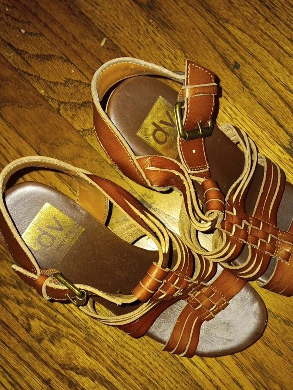 Dolce Vita Cognac Brown Strappy Wedge Sandals